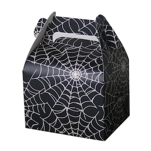 50x Black Spooky Spider Web Halloween Party Favor Boxes With Handle / Halloween Treat Boxes Halloween Decorations Birthday Party Gift Boxes