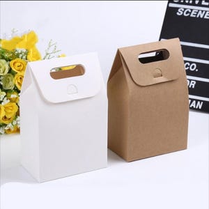 100x Caixa de saco de transporte de papel branco ou kraft | Caixa de saco de presente para chá de bebê de festa de casamento | Caixa de saco de embalagem de produtos de biscoitos de confeitaria e padaria