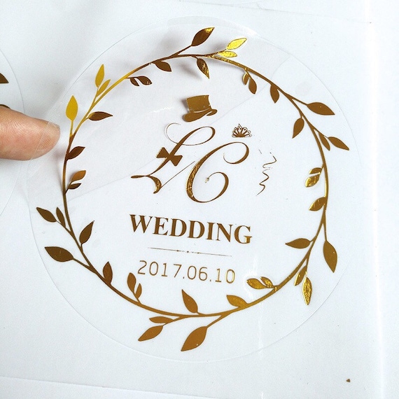 100Pcs Custom Gold Foil Stickers Set Engagement Wedding Clear Customized  Label