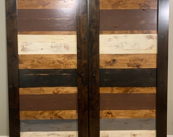 Two Full Size Custom Handcrafted Rustic Farmhouse Barn Doors with Color Matched Planks