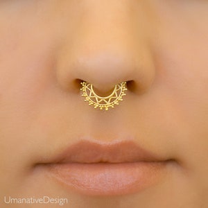 Tiny Gold Septum Ring For Pierced Nose. Septum Piercing. 20g Septum Ring. Nose Ring.