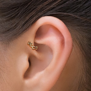 Gold Forward Helix Piercing, Cartilage Earring, Forward Helix Hoop, Swirl Helix Hoop, 9/32" Helix Ring, Cartilage Jewelry