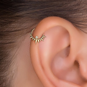 Aro de hélice con pinchos, aro de diamante con pinchos, aro de hélice con diamantes, aro de diamante único, piercing de hélice, aro tribal, aro de cartílago dorado