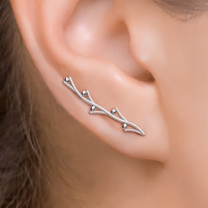 Minimalist Ear Climber, Modern Ear Crawler, Dainty Long Ear Climber, Unique Jewelry, Modern Jewelry, Leaf Earrings, Silver Ear Vine