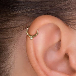 Dainty Diamond Helix Hoop, Diamond Cartilage Hoop, Unique Helix Hoop, Gold Cartilage Earring, Cartilage Piercing, Pierced Ear, Small Hoop