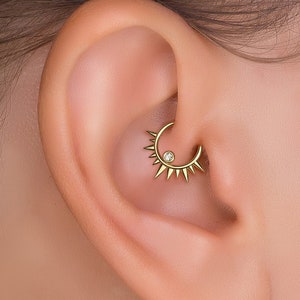 Spike Daith Hoop, Diamond Spike Hoop, Diamond Daith Hoop, Unique Daith Hoop, Daith Piercing, Real Diamond Hoop, Gold Spike Hoop