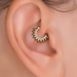 Daith Earring 14K Gold, Diamond Daith Hoop, Flower Daith Jewelry, Solid Gold Daith Piercing, Fine Jewelry, Flower Petal Clicker Hoop