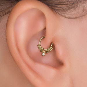 Unique Daith Hoop, Dainty Diamond Hoop, Daith Piercing, Natural Diamond, Indian Daith Hoop, Gold Cartilage Hoop, Minimalist Jewelry