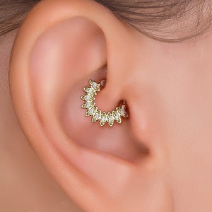 Unique Gold Daith Earring, Modern Daith Hoop with Genuine Diamonds, Dainty Daith Ring, Fine Jewelry, Daith Piercing