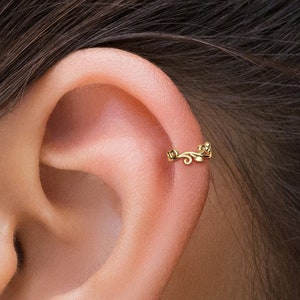 Leaf Helix Hoop, Gold Cartilage Earring, Helix Earring, Cartilage Piercing, Helix Piercing, Tiny Gold Hoop Earring