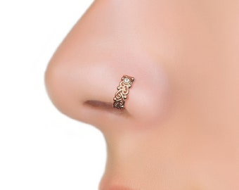 Rose Gold Nose Ring, Diamond Nose Hoop, 14K Rose Gold Nose Jewelry, Solid Gold Nose Piercing, Rose Gold Jewelry, Statement Nose Ring