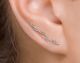 Grimpeurs d’oreille de vigne, chenilles d’oreille délicates, grimpeurs d’oreille en argent sterling, grimpeur d’oreille unique, bijoux inspirés de la nature