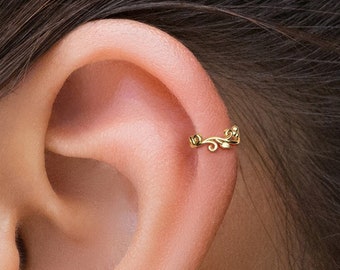 Leaf Helix Hoop, Gold Cartilage Earring, Helix Earring, Cartilage Piercing, Helix Piercing, Tiny Gold Hoop Earring