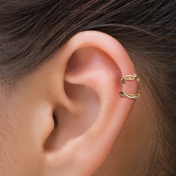 Set of 2 Hoops, Helix Hoop Earrings Set, Gold Cartilage Rings, Helix Hoop Set, Unique Tiny Hoops