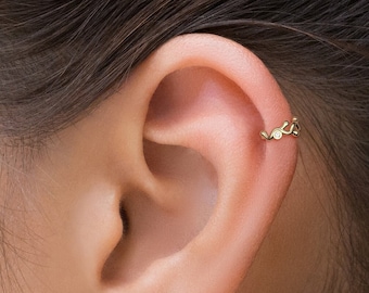 14K Gold Helix Earring, Diamond Cartilage Hoop, Minimalist Hoop, Helix Jewelry, Cartilage Piercing, Real Solid Gold Hoop, Fine Jewelry