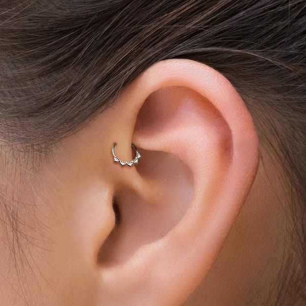 Sterling Silver Forward Helix Hoop, 6mm Snug Fit Hoop, Tiny Helix Ring, Minimalist Helix Earring, Cartilage Hoop, Lotus Cartilage Ring