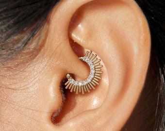 ◆STONEHENgE◆ DAL 14K Diamond Piercing M0786D Single 4 Stone Genuine Diamond Stud, 14K Gold Earring, Nose Tragus
