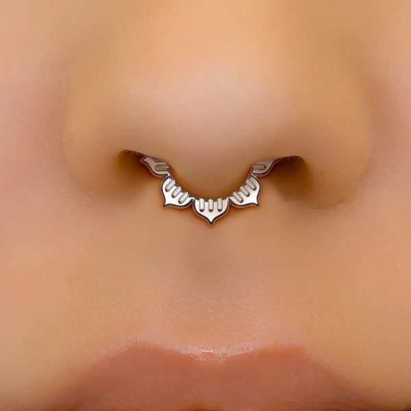 Tiny 16g Septum Ring, Tribal Septum Clicker, Sterling Silver Septum Piercing, Silver Septum Jewelry, Minimalist Septum Jewelry