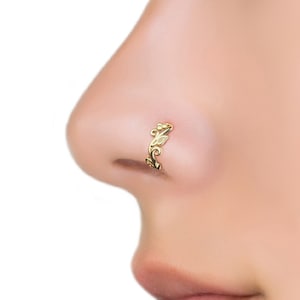 Nose Ring Hoop Gold, Leaf Clicker Nose Ring, Nose Piercing, 18K Gold Vermeil Nose Ring, Dainty Nose Hoop, Clicker Nose Hoop