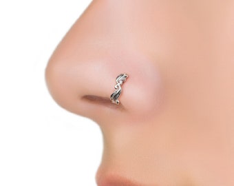 Aro para la nariz en oro blanco de 14 quilates, aro de clic, delicado aro para la nariz, piercing de oro blanco, joyería de clic, aro bohemio.
