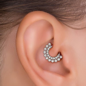 White Gold Daith Earring, 8mm Daith Hoop, Daith Jewelry, Diamond Daith Ring, 14K White Gold Daith Jewelry, Daith Clicker
