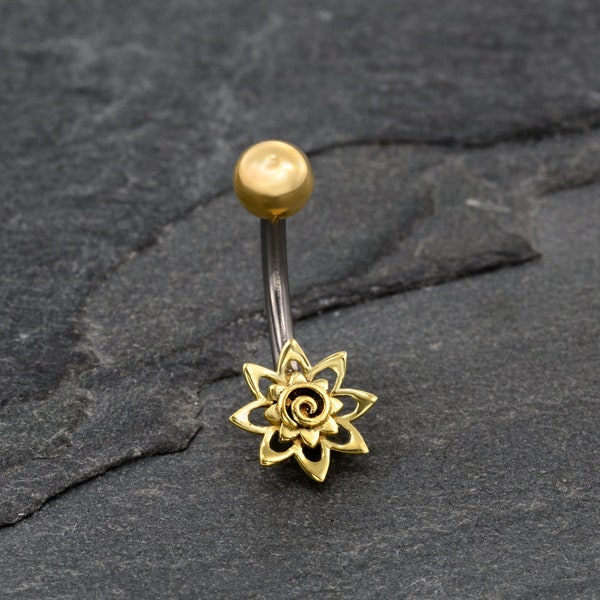 Gold Belly Ring, Gold Navel Ring, Belly Button Ring, Belly Piercing, Flower Belly Ring