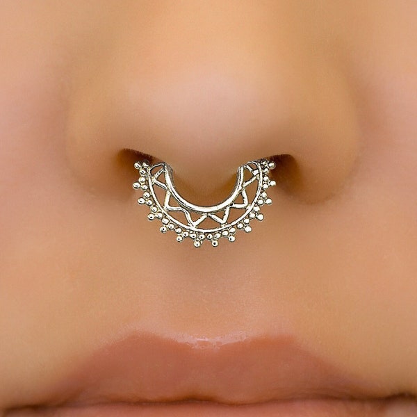 Unique and Tiny Fake Septum Ring, Sterling Silver Faux Septum Piercing, Fake Nose Ring, Tiny Nose Ring, Fake Clip On Septum