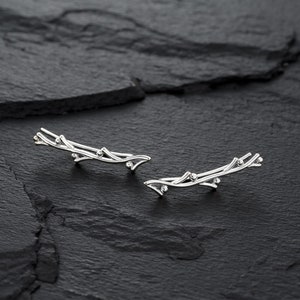 Silver Ear Climbers, Ear Crawlers, Silver Ear Cuff, Ear Crawler Earrings