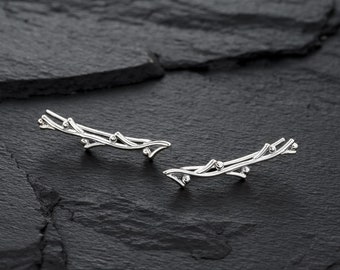 Silver Ear Climbers, Ear Crawlers, Silver Ear Cuff, Ear Crawler Earrings