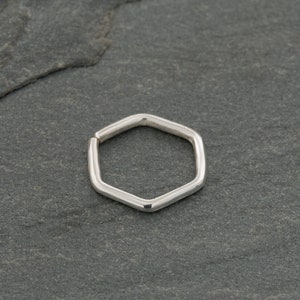 Hexagonal Septum Ring for Pierced Nose. Sterling Silver Nose Ring