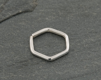 Hexagonal Nose Ring For Pierced Nose. Sterling Silver Nose Ring. Tragus Earring. Septum ring.