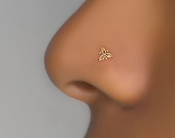 Gold Nose Stud, Indian Nose Stud, Tiny Nose Stud, Nose Stud L Shape, Flower Nose Studs L Shap