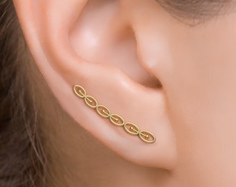 Gold Modern Ear Climber, Geometric Earring, Minimalist Ear Crawler, Delicate Ear Climber, Unique Jewelry, Gold Ear Pin, Bohemian Style