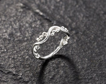 Silver Curved Nose Ring, Wavy Nose Ring, Unique Nose Hoop, Silver Nose Hoop, Granulated, Silver Bead Nose Ring, Wave Hoop, Nose Piercing