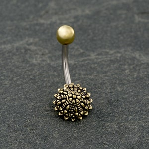 Flower Mandala Belly Button Rings, Tribal Belly Bar, Indian Belly Bar