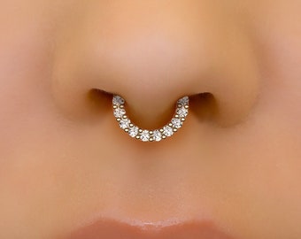 Minimalist Septum Ring with Genuine Diamonds, 14K Gold Septum Hoop, Dainty Septum Jewelry, Classic Septum Clicker