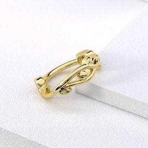 14K Gold Helix Hoop Boho, Clicker Cartilage Ring, Helix Ring Hoop, Unique Leaf Helix Hoop, Solid Gold Cartilage Ring, Helix Piercing
