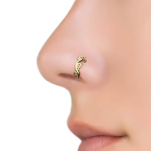 Indian Nose Hoop, Nose Piercing, Tribal Nose Hoop, Gold Hoop, Swirl Hoop, Unique Nose Ring, Snug Fit Hoop, Statement Nose Hoop