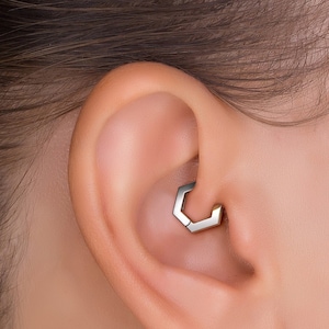 Daith Earring Sterling Silver, Daith Piercing, Daith Jewelry, Silver Hexagon Daith Hoop, Daith Clicker, Geometric Daith Ring, Small Hoop