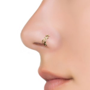 Argola de nariz com folha exclusiva, argola de ouro para o nariz, argola inspirada na natureza, argola de nariz, joia corporal com folha, piercing de nariz, nariz perfurado, argola de nariz estilo boho