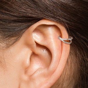 Sterling Silver Stacked Helix Earring, Layered Helix Hoop, Helix Clicker Ring, Double Illusion Hoop, Cartilage Piercing, Stacked Helix Ring