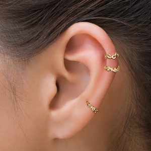 Curated Ear Piercings Set, 14K Gold Cartilage Hoops, Gold Helix Earrings, Tribal Tragus Hoop, Daith Piercing - Set Options Available!