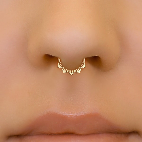 Indiase nep septum ring, minimalistische faux septum, tribale septum manchet, gouden nep septum ring, tribale faux septum ring, nep piercings