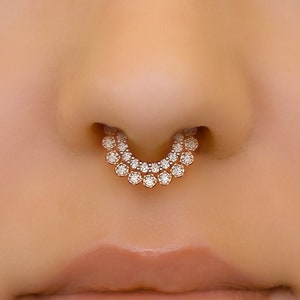 14K Rose Gold Double Diamond Septum Clicker Ring