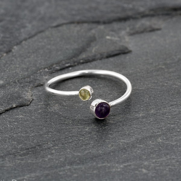 Gemstone Wrap Ring, Multi Stone Ring, Peridot Ring, Amethyst Ring, Gemstone Midi Ring, Birthstone Rings, Open Cuff Ring, Silver Thumb Ring