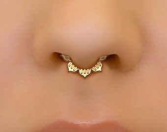 Gold Septum Ring, Indian Septum Ring, Unique Septum Jewelry, Septum Piercing, Gold Septum Clicker, Minimalist Septum Hoop