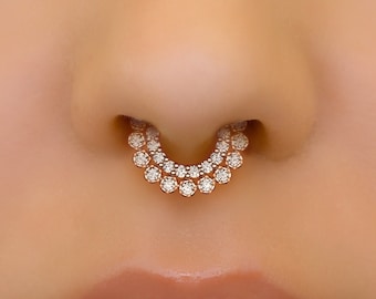 14K Rose Gold Double Diamond Septum Clicker Ring