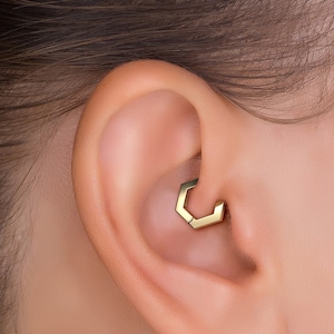 Daith Earring Gold, Daith Piercing Jewelry, Small Hoop Earring, Hexagon Daith Ring, Daith Jewelry Gold, Daith Clicker, Gold Vermeil Daith