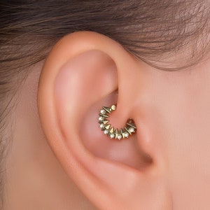 Unique Spike Daith Earring, Daith Clicker, 14K Gold Daith Hoop, Diamond Hoop, Geometric Hoop Earring