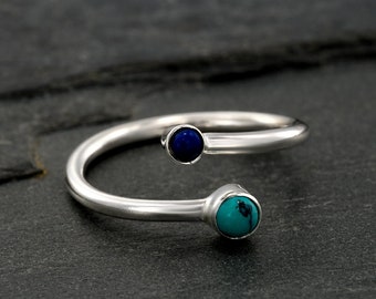 Gemstone Toe Ring, Silver Toe Ring, Foot Jewellery, Adjustable Toe Ring, Fitted Toe Rings, Turquoise & Lapis Toe Ring